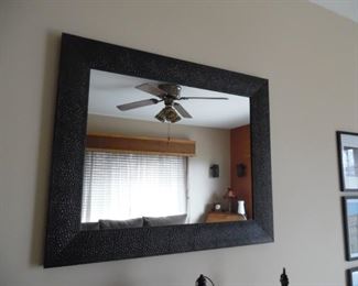 Leather look framed mirror