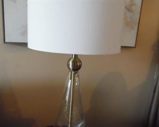 Nice tall, side table glass lamp with white shade