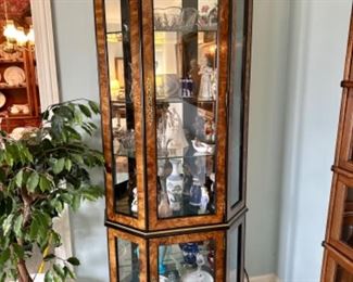 Vintage Asian Style Black & Gold Trimmed Curio Cabinet