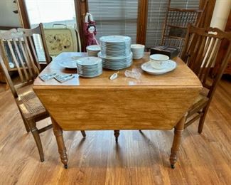 Vintage Drop Side Table & 2 Cane Bottom Chairs