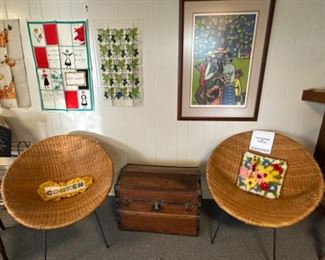 (2) Matching Wicker Mid Century Chairs