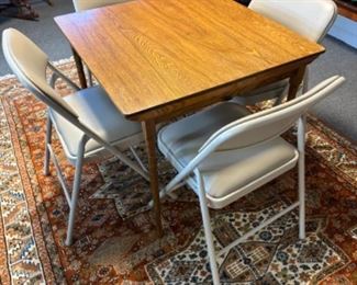 Vintage Wooden Card Table & Padded Folding Chairs