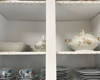Antique serving dishes and Mikasa set.