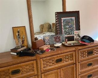 Woven cane dresser & mirror