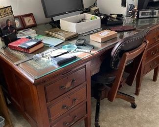 Vintage leather top desk & chair 