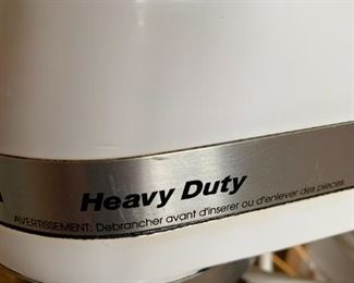 #12	White Kitchenaid crank up Heavy Duty Mixer w/bowl, Flat beater, Wisk and splatter shield	 $100.00 
