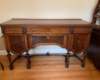 #13	Walnut William & Mary Revival Sideboard - C. 1920's Unusual Drop-front Recessed Door concealing 2 removable Trays - 65x23x38.5" Tall	 $475.00 
