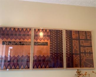 #14	Copper Metallic Painted Southwestern Art Piece w/plexiglass Cover - 3 separate 23.5x29.5   overall 70.5" 	 $200.00 
