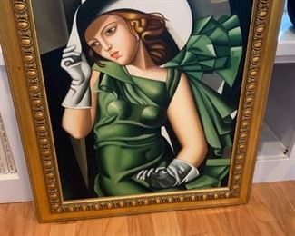 #20	Gold Wood Frame Repro Print of Lady in Green Dress on Canvas - 26x30	 $50.00 
