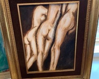 #21	Gold Wood Frame Acrylic of Nude 3 ladies - 19x24	 $75.00 
