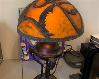 #33	Bronze lamp w/glass Shade 17" Tall	 $125.00 

