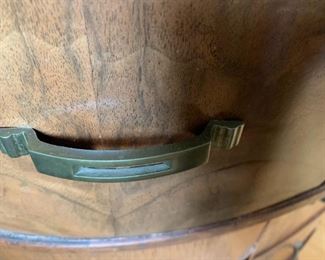 #39	Mid-Century Curved Front 5 drawer & 2 door Dresser w/Rounded Mirror - 53x22x35 - Mirror  46x38 - (as is missing design inside handles)	 $175.00 
