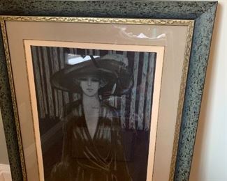 #44	Artist Proof French Art Deco Signed Piece of Lady w/Hat in Double Frame - 31x38	 $200.00 

