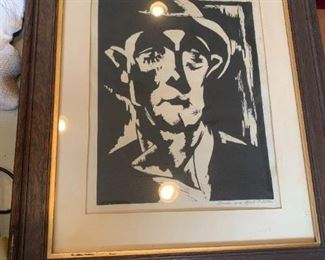 #52	Framed Signed Lithograph of a Man with a Hat - 20x24	 $50.00 
