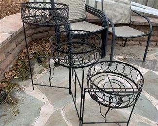 #71	Metal Folding 3 Basket Plant Stand - 15"Roundx38"T	 $75.00 
#72	Set of 2 Metal w/tile top Fern Stands - 28"T & 26"T x 12" Round	 $25.00 
