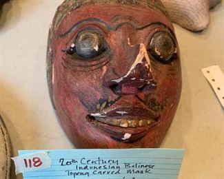 #118	20th Century Indonesian Balinese TopenG Carved Mask 7.5"x6"x4.5"	 $65.00 
