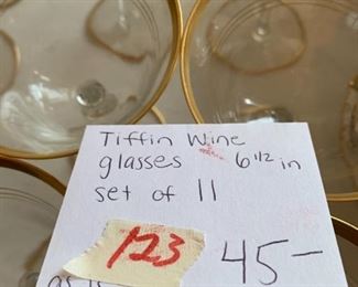 #122	Tiffin Wine Glasses 8.5" Set of 12	 $60.00 
#123	Tiffin Wine Glasses 6.5" Set of 11	 $45.00 
