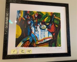 #130	1969 Signed Abstract Mid-Century Piece Child eating at a table	 $225.00 
