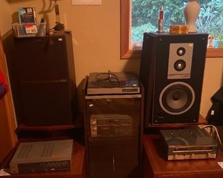 Vintage Sony Stereo and Mid-Century Side Tables