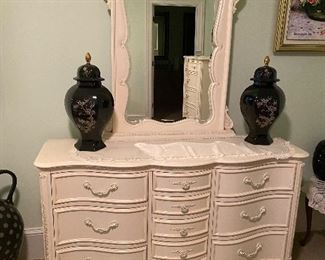 White dresser and mirror.