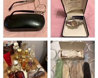 Coach Glasses and Case; Anne Klein Watch; Perfume and Lotions; Vintage Gloves