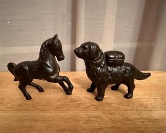 Metal Cast Iron Prancing Horse & Newfoundland Pack Dog Dime Banks