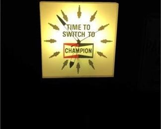 Vintage Champion Lighted Advertising Spark Plug Clock 