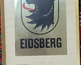 Framed 8/28/71 Eidsberg from Norway certificate 12 x 19