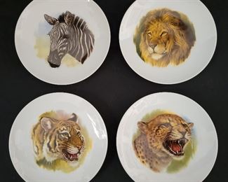 Kuba 7-3/4" porcelain plate set - zebra, lion, tiger, cheetah