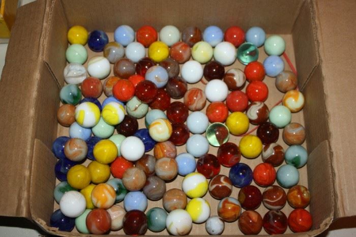There is a great collection of Vintage Marbles. Most of these are around 7/8 inch.  More pictures to come!
