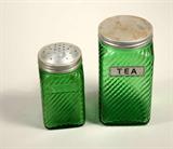 Green Glass Jars with Metal Lids