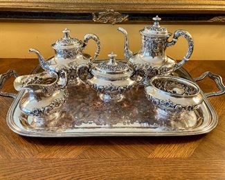Sterling Gorham “Buttercup” tea service (tray is silverplate)
