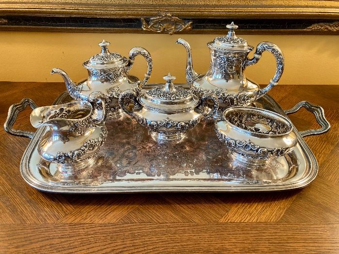 Sterling Gorham “Buttercup” tea service (tray is silverplate)
