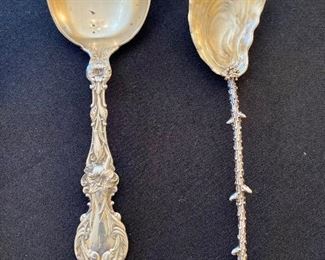#21).  Whiting "Lily" gumbo soup spoon                                              

#16).  Gorham “Narragansett” oyster & coral branch sugar spoon

