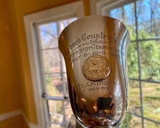 # 64).  Roebuck Country Club 
Invitation Tournament 
July 9-10-11 1925 
Team Trophy 
Won by.                                                                                                          Gorham # 1698 sterling goblet trophy
