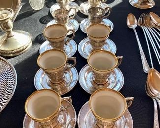 #54) Set of Lenox china demitasse cups with sterling cups & saucers (6 china cups are absent)
