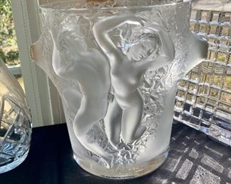 Lalique "Ganymede" wine cooler ice bucket. 9”H. 7.5” wide at top.    