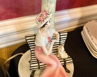 Porcelain figural lamp with the cutest little maltese