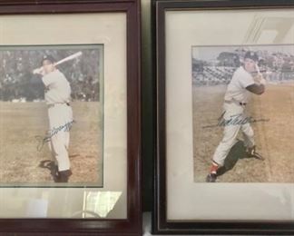 Signed Joe DiMaggio and Ted Williams photographs under glass. Signature authentications pending. 