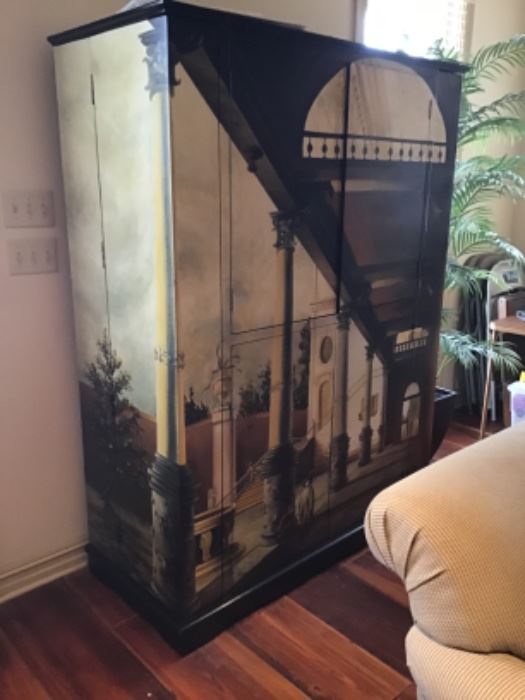 Armoire with European scene on it