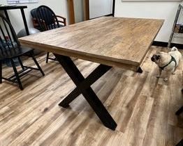 $350 USD     Rectangular Cross leg Rustic Wood Parsons Table RC122-32      Description: Sturday and understated dining table, perfect for your eat-in kitchen or dining room. Its crossed legs are connected by a single support beam for simple stability., The heavily grained wood top provides enough space to seat six comfortably. The black finish on the legs brings a stark and sleek touch to this earthy dining table, making it perfect for cottage-themed and contemporary aesthetics alike.

Dimensions: 60 x 35 x 30 in

Condition: In very good condition with only very minor signs of wear to be expected with use and age. 

Location: Local pick up during business hours Beaverton, OR 97008. 6th floor suite with elevator access. Contact us for shipper suggestions.     https://goodbyhello.com/products/rectangular-parsons-table-rc122-32?_pos=14&_sid=16455e41b&_ss=r