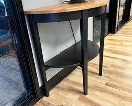 $100 USD      IKEA Arcelstorp Demilune Black / Wood Wall Table RC122-23       Description: Handsome black base with wood half round top. This console is a simple accent for a narrow space.

Dimensions: 32 x 16 x 30 in

Location: Local pick up SW Portland, OR.  Shipper suggestions available upon request.

Condition: LIke new condition       https://goodbyhello.com/products/copy-of-ikea-four-shelf-black-tower-shelving-rc122-22?_pos=16&_sid=16455e41b&_ss=r