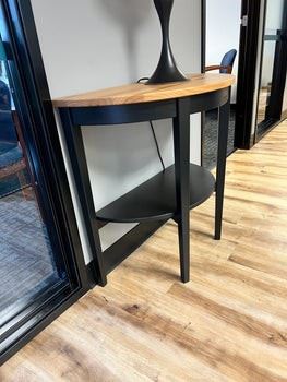$100 USD      IKEA Arcelstorp Demilune Black / Wood Wall Table RC122-23       Description: Handsome black base with wood half round top. This console is a simple accent for a narrow space.

Dimensions: 32 x 16 x 30 in

Location: Local pick up SW Portland, OR.  Shipper suggestions available upon request.

Condition: LIke new condition       https://goodbyhello.com/products/copy-of-ikea-four-shelf-black-tower-shelving-rc122-22?_pos=16&_sid=16455e41b&_ss=r