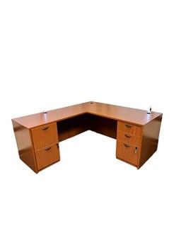 $600 USD     HON Executive Desk w/Return and 2 Cabinet Units 2 available RC122-1      Description:  The HON BL Series desk collection brings you excellent value for your office furniture dollar. This 72"W non-handed credenza shell is combined with a 66" return shell to create an L-workstation and 2 and 3 drawer storage/filing pedestals on each side. Laminate color is a light cherry. 

2 COMPLETE DESK CONFIGURATIONS ARE AVAILABLE.   WE HAVE 2 MATCHING SIDE TABLES, 4 CHAIRS AND LATERAL FILING CABINETS AVAILABLE AS WELL. PLEASE SEE OUR OTHER LISTINGS. 

Dimensions:

Desk: 24"D x 72"W x 29"H
Return: 32"D x 77"W x 29"H
Location: Local pick up SW Portland, Oregon.

Condition: In excellent condition with only very minor signs of wear commensurate of light use.       https://goodbyhello.com/products/hon-executive-desk-w-return-and-2-cabinet-units-2-available-rc121-1?_pos=35&_sid=d7a4d8c81&_ss=r