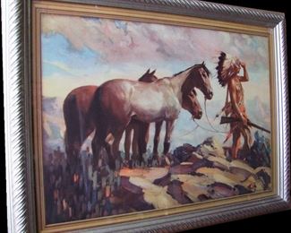 Lot 49   Date 1935 Litho "The Horse Trader" by H. M. Herget (b. 1890) in a Silver Gilt frame. 18” x 14” h.  Condition:  No damage found.