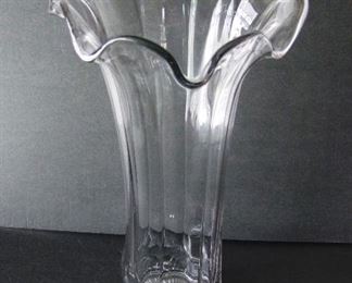 Lot 58   C/1920 Large Crystal Spill Vase, hand pulled rim, 16" h. x 8" dia.  Condition:  Moderate wear underneath, no damage found. 