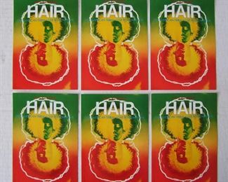Lot 78   Dated 1968 set of 6 Color Handbills for the American Tribal - Love Rock musical "Hair" showing at the Geary Theatre in San Francisco, 5"x7".  Condition:  Mint