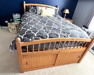 30% OFF-  Full size bed frame and mattress with storage and great gray & white bedding - sold separately