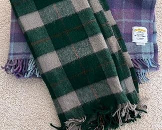 Purple tone wool throw blanket James Pringle Weavers 70% wool and Wool green throw blanket 