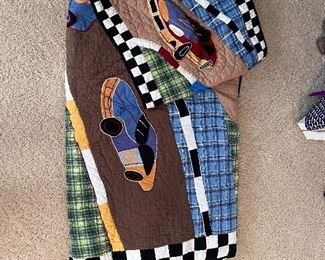 Race car quilt w/sham and 2 sets of matching sheets 